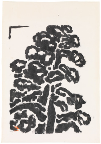 Kōsaka Gajin’s The Great Japanese Cedar, abstract drawing of a large tree with bold, black lines