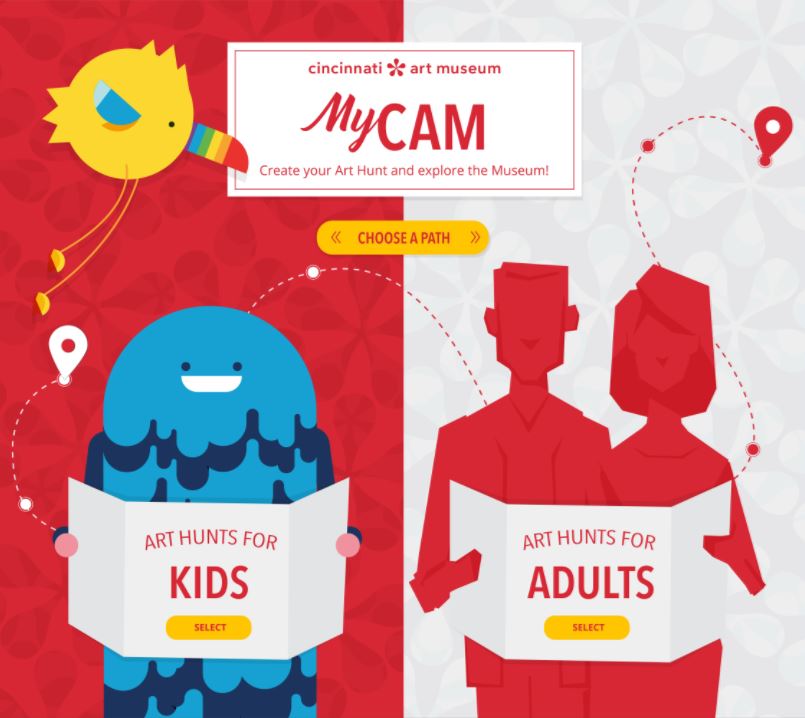 MyCAM main page, featuring Art Hunts for Kids and Adults