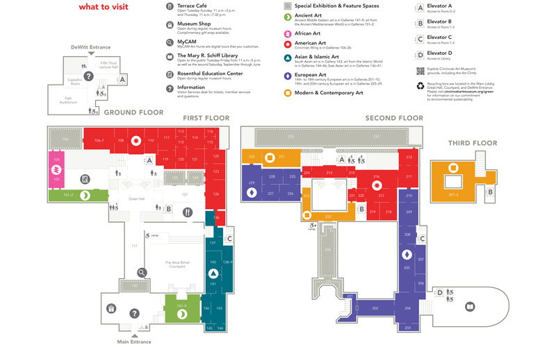 A map of the museum, separated by floor.