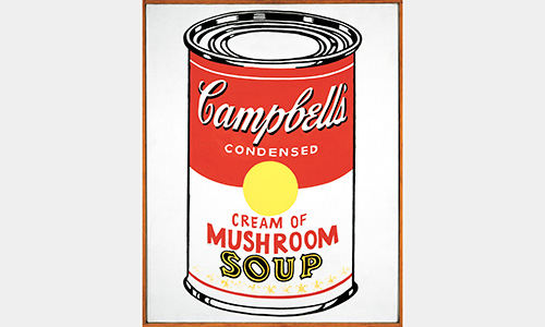 A reproduction of a Campbells soup can.
