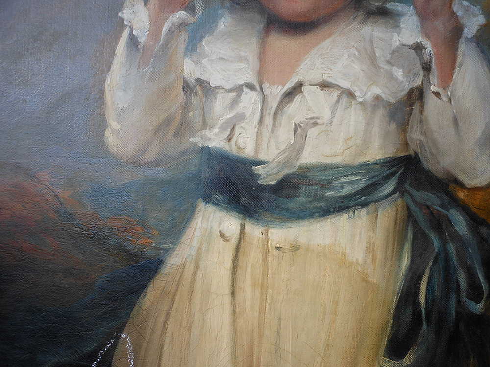 Detail of the painting, showing the difference between conserved and not conserved