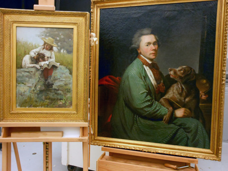 paintings in the conservation lab