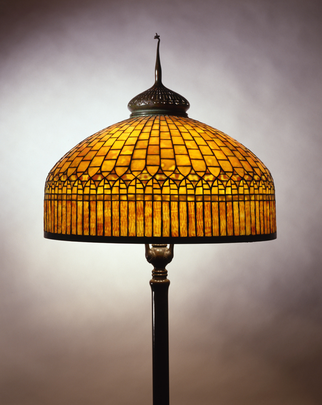 Tiffany Studios Conventional Lampshade, circular, dome lampshade made of yellow stained glass pieces