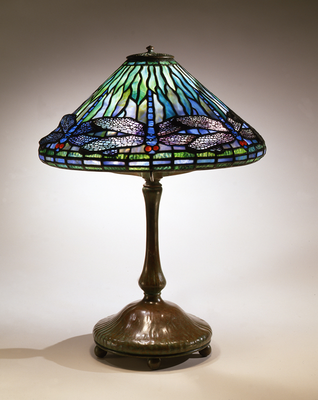 Clara Driscoll's Dragonfly Reading Lamp, stained glass lamp with blue dragonflies