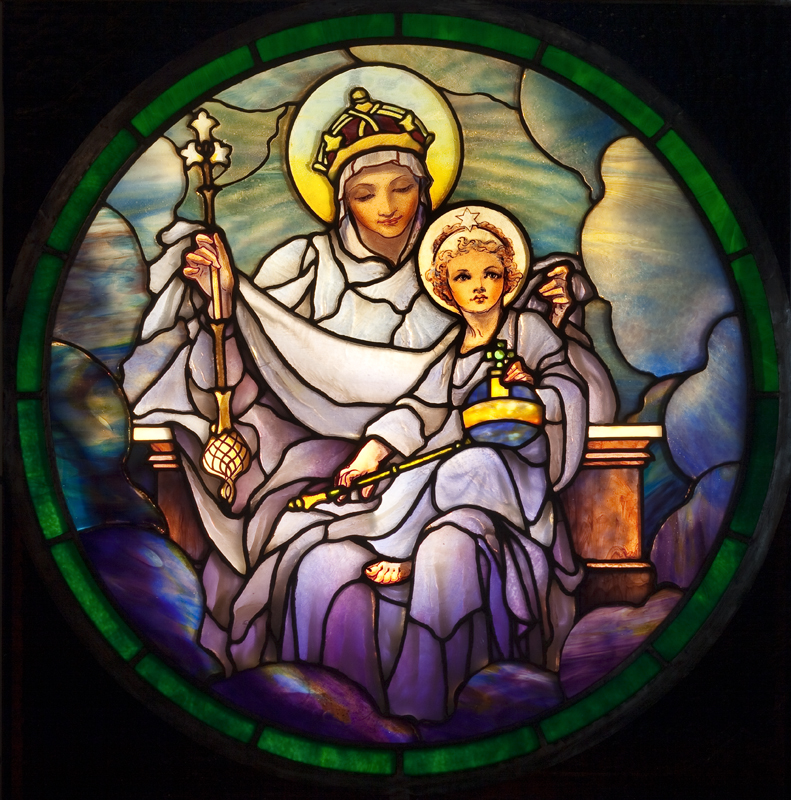 Frederick Wilson's Salve Regina Window, stained glass window depicting the Virgin Mary and a young Jesus sitting on her lap