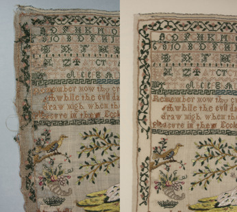 embroidery before and after conservation (detail)