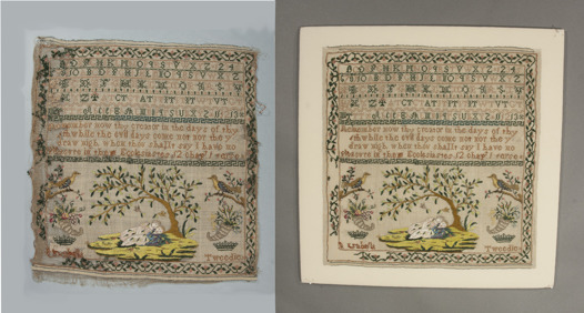 embroidery before and after conservation