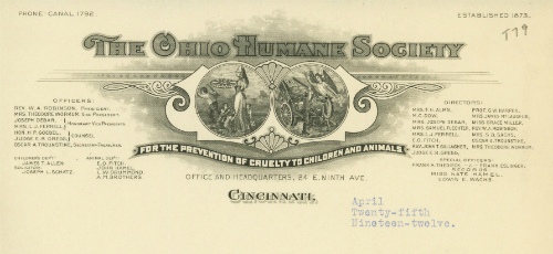 Letter head from The Ohio Human Society