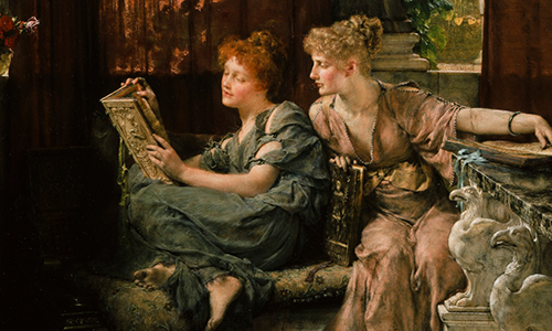 painting of two women reading a book