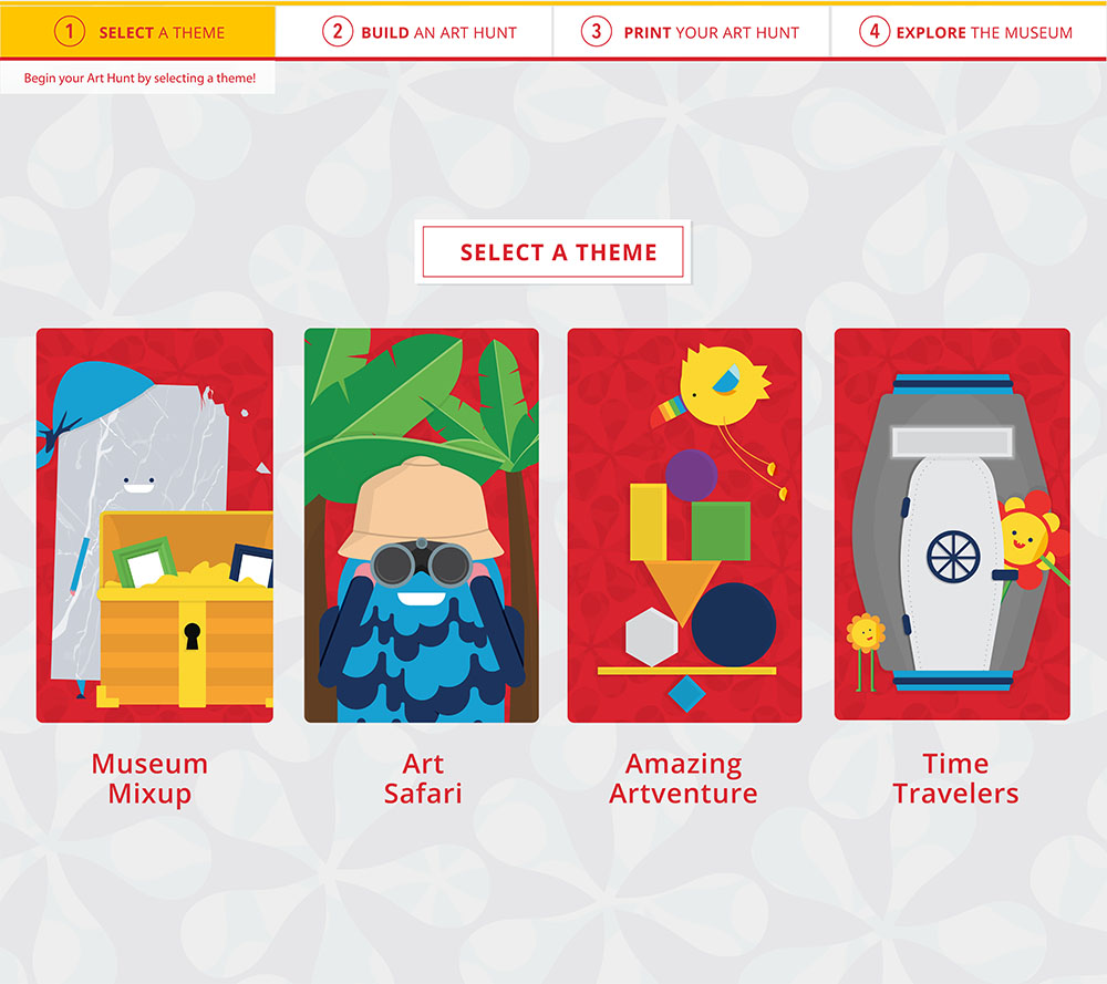 MyCAM theme selector, including Museum Mixup, Art Safari, Amazing Adventure, and Time Travelers