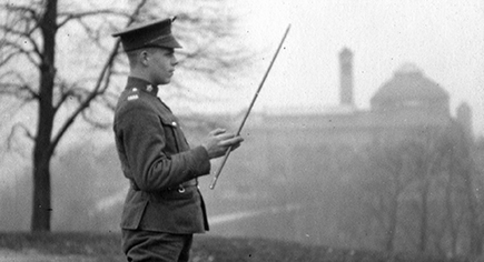 black and white photograph of a soldier in uniform