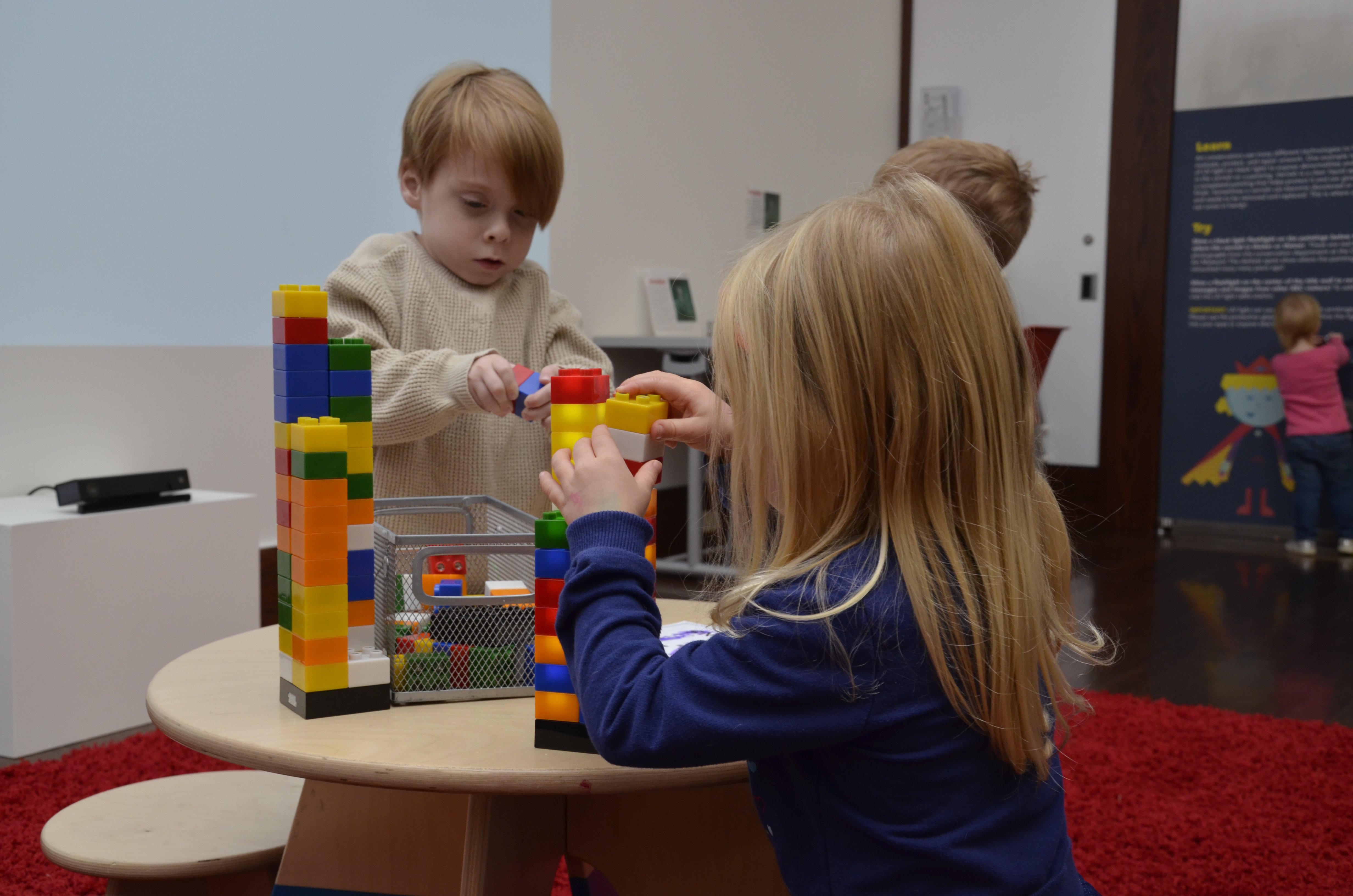 children playing with blocks in the Rosenthal Education Center