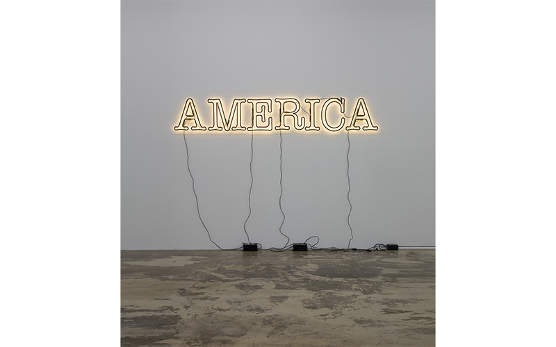 Glenn Ligon's America, yellow neon sign that reads:  America