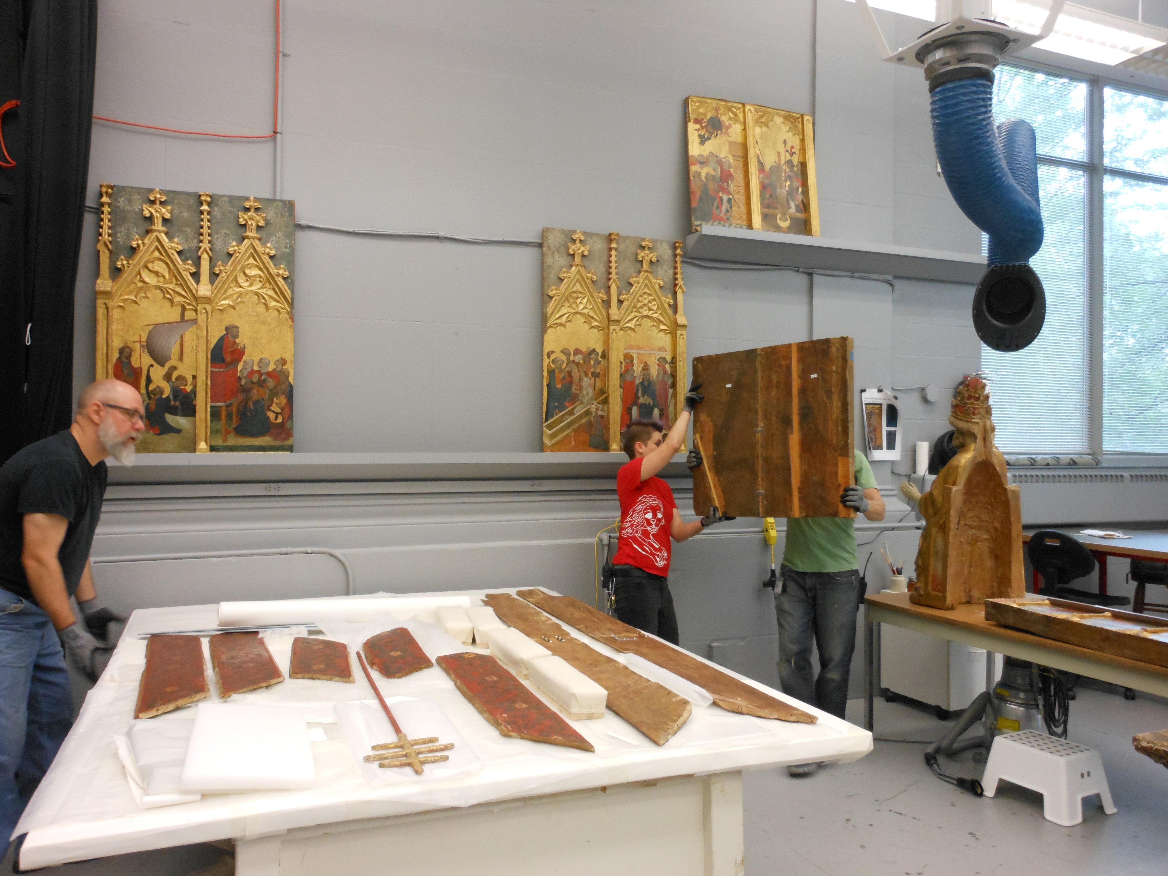 Retablo of Saint Peter in the conservation lab