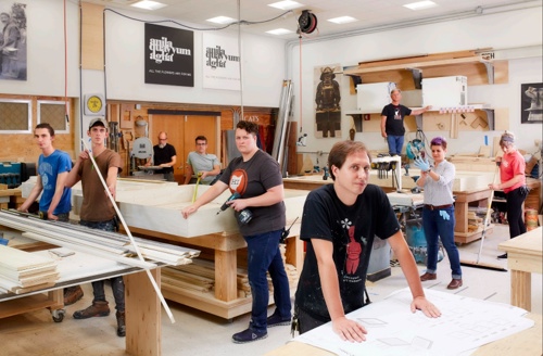 installation crew in their workshop