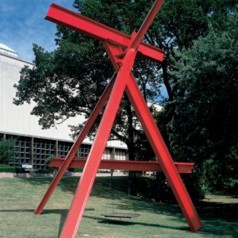 Mark di Suvero’s Atman, a tall A-frame statue made of iron beams