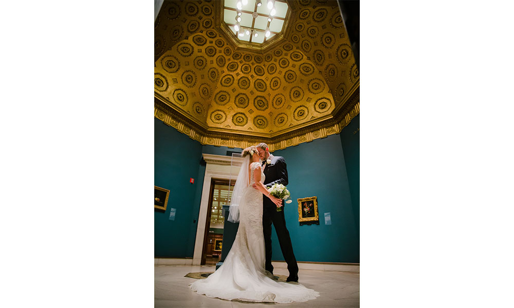 bride and groom in an exhibition