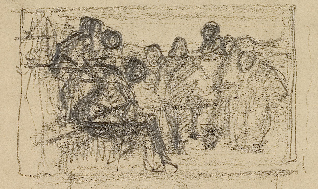 rough sketch of a group of people sitting in a group
