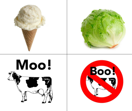 ice cream cone and a head of lettuce, moo or boo