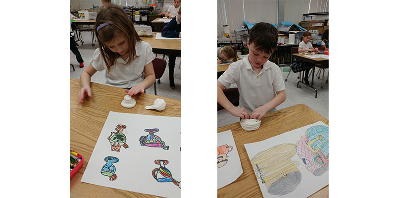 students forming their own vases from clay