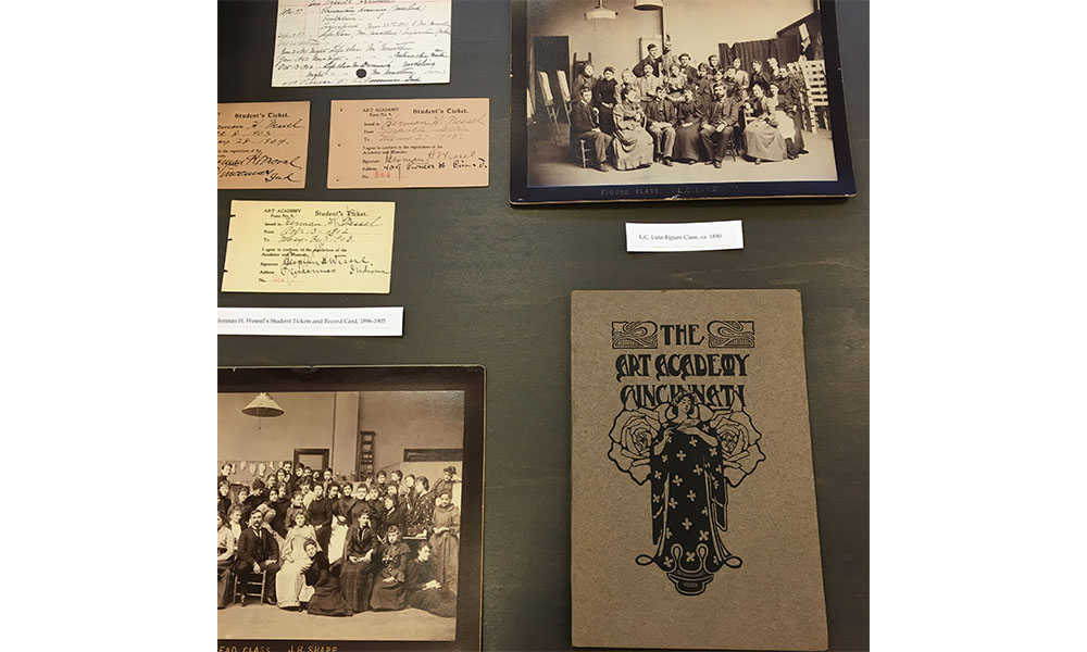 various documents and photographs on display