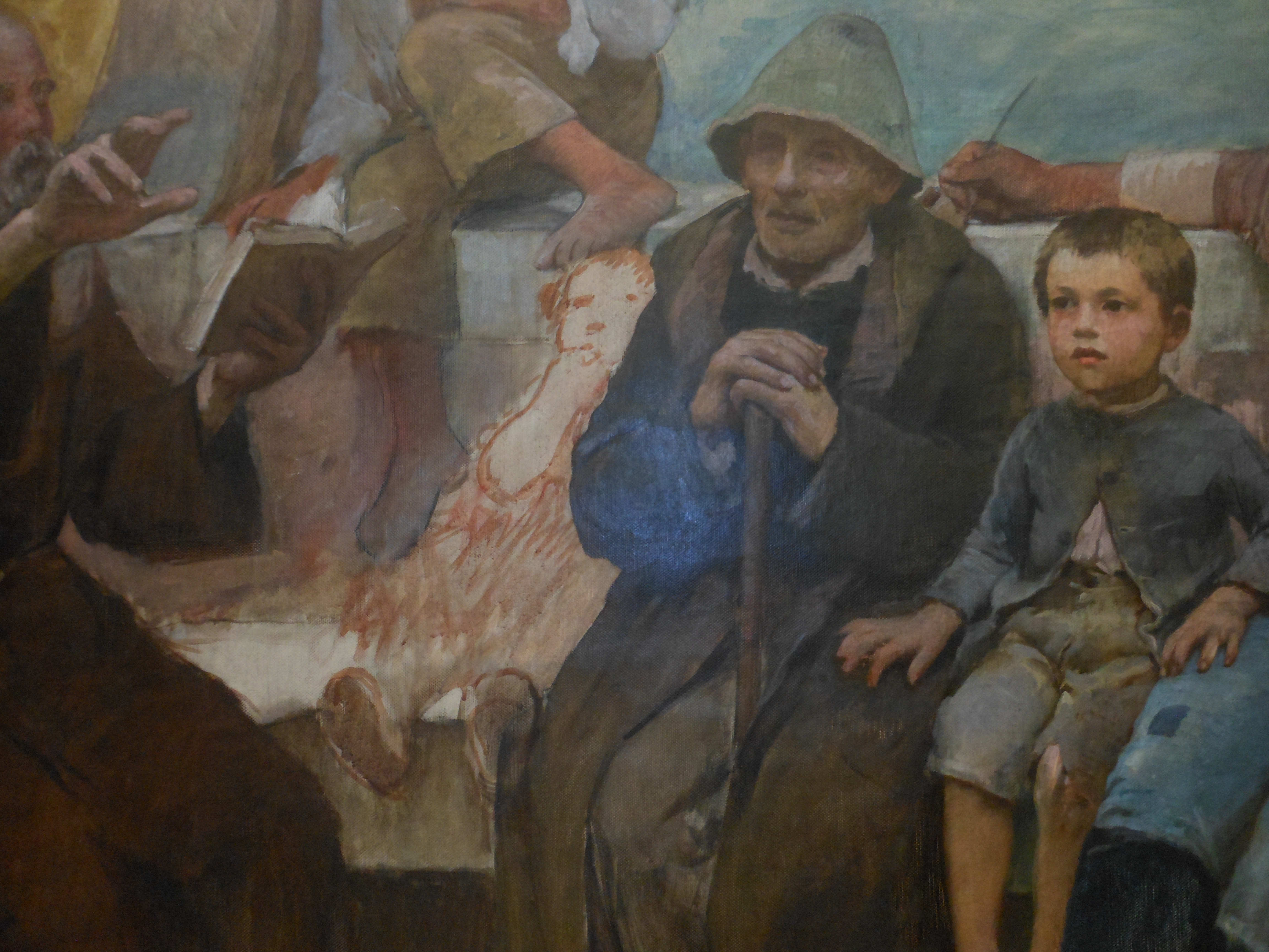 detail of an old man and two children in Reading to Chioggia Fishermen