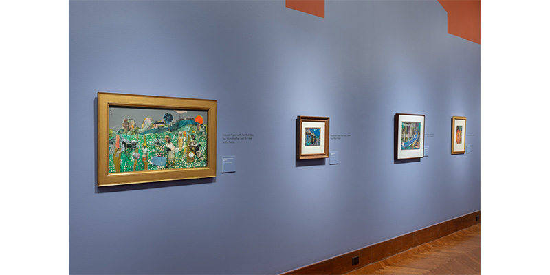 Various artworks within the Romare Bearden exhibition