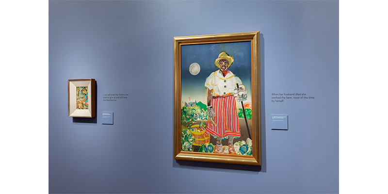 Various artworks within the Romare Bearden exhibition