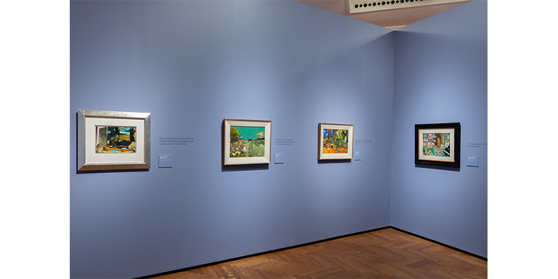 Various artworks within the Romare Bearden exhibition