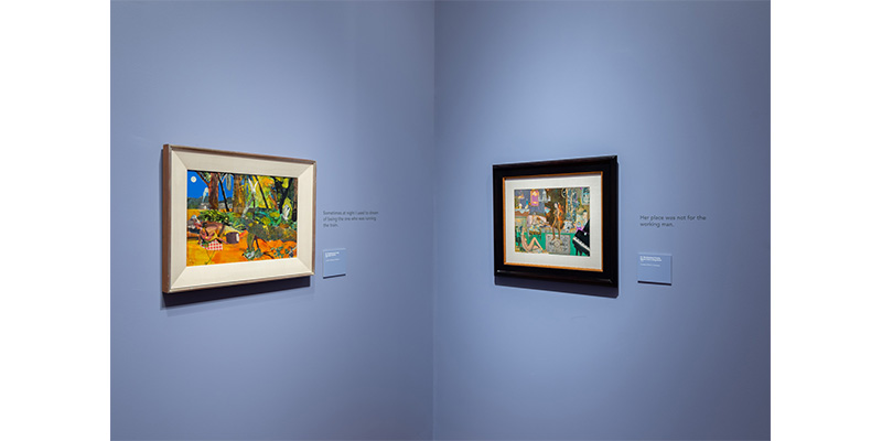 Various artworks within the Romare Bearden exhibition