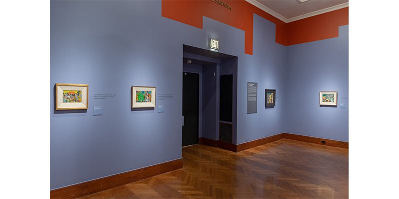 Various artworks within the Romare Bearden exhibition