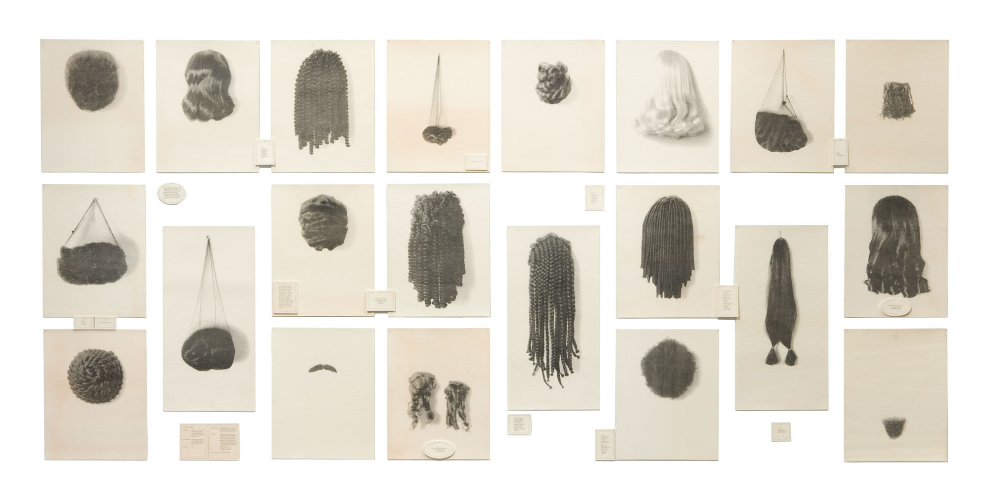 black and white photos of wigs in various shapes and sizes