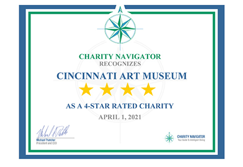 Cincinnati Art Museum’s 4-star Charity certificate from Charity Navigator