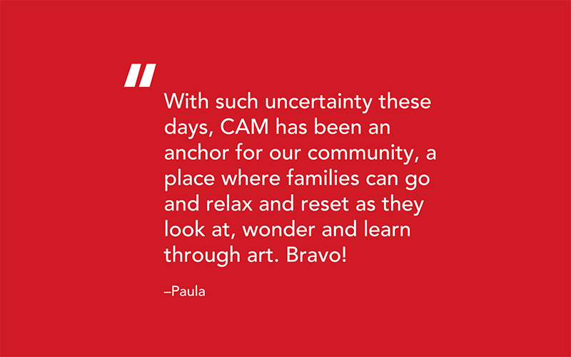 With such uncertainty these days, CAM has been an anchor for out community, a place where families can go and relax and reset as they look at, wonder, and learn through art. Bravo! 