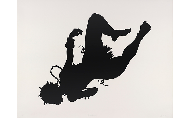 Kara Walker's African/American, depicting the silhouette of a black woman in tattered clothing.