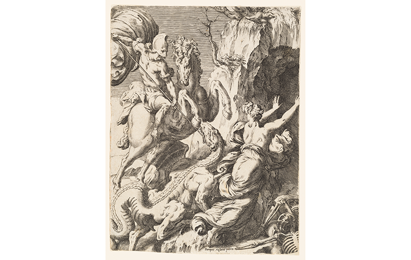 Orazio de Santis (Italy, active 1568–84), after Pompeo Cesura, called Aquilano (Italy, d. 1571), Saint George, circa 1570, engraving, Cincinnati Art Museum, Gift of Mr. and Mrs. Walter I. Farmer, 1952.339.