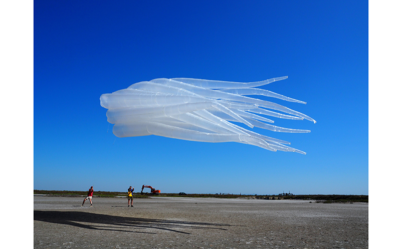 Thomas Lanfranchi's Cube of Cloud, a group of long plastic tubes that taper to a point