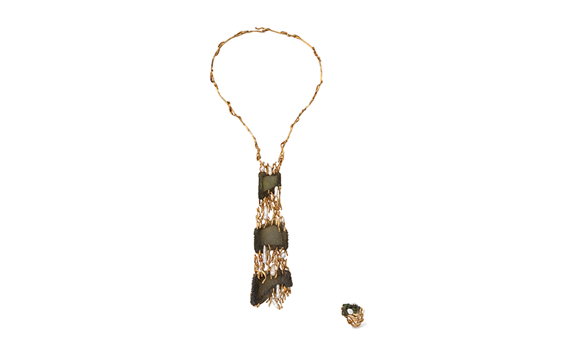 Gilbert Albert (Swiss, 1930–2019), Necklace, Bracelet and Brooch, 1970s, amber, pearls, gold