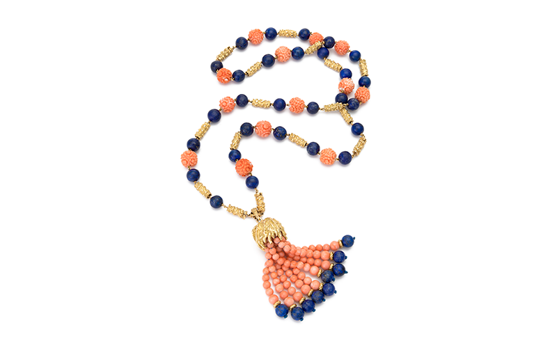 Chaumet (French, est. 1780), Necklace, circa 1970, gold, lapis lazuli, coral