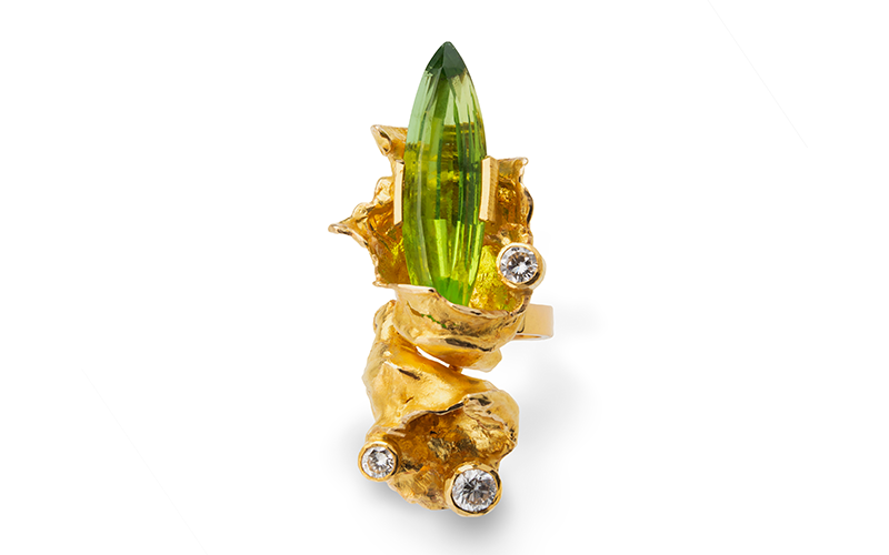 John Victor Rørvig (Danish, 1920–2006), Ring, 1960s, gold, peridot, diamonds