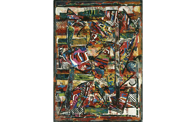 Shaker Chair and Quilt, 1988, Encaustic and collage on paper, Bowdoin College Museum of Art, Brunswick, Maine, museum purchase, George Otis Hamlin Fund