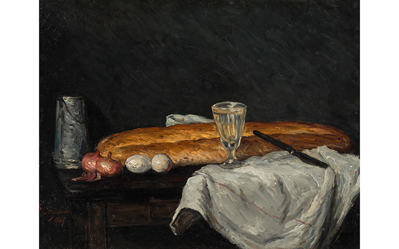 Paul Cézanne (1839–1906), France, Still Life with Bread and Eggs, 1865, oil on canvas, 23 1/4 x 30 in. (59.1 x 76.2 cm), Cincinnati Art Museum; Gift of Mary E. Johnston, 1955.73