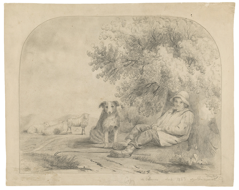 Boy with Dog, circa 1853, pencil, Gift of Henry M. Marx in memory of Agnes Mosler Marx, 1976.483