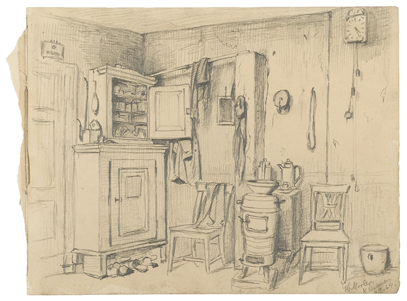 Interior of a Room, 1864, pencil, Gift of Henry M. Marx in memory of Agnes Mosler Marx, 1976.538