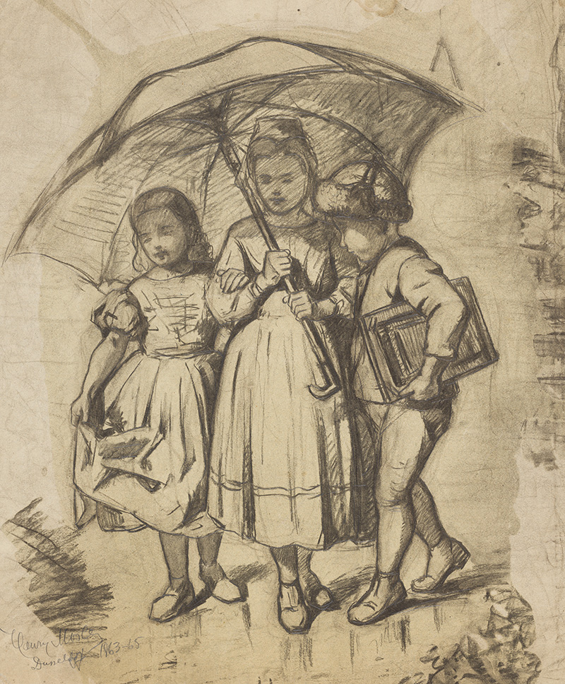 Study for Children under a Red Umbrella, 1863–65, black chalk and pencil, Gift of Henry M. Marx in memory of Agnes Mosler Marx, 1976.533