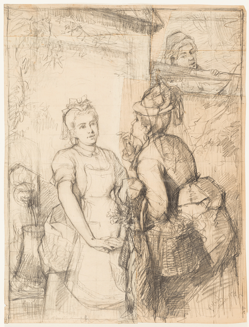 Study for The Women and the Secret, 1876, pencil with black crayon, Gift of Henry M. Marx in memory of Agnes Mosler Marx, 1976.589