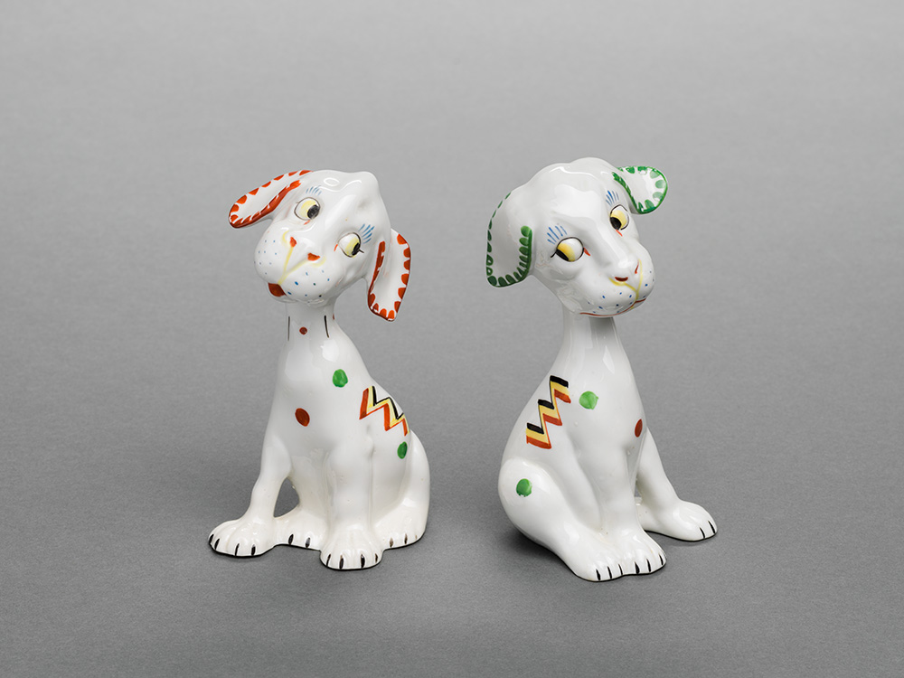 Pair of Dogs, circa 1925, Germany, porcelain, retailed by Lavin & Lauer Co. (American, active 1920s), Anonymous gift in honor of Audrey and Caitlyn Dehan, 2019.272a-b