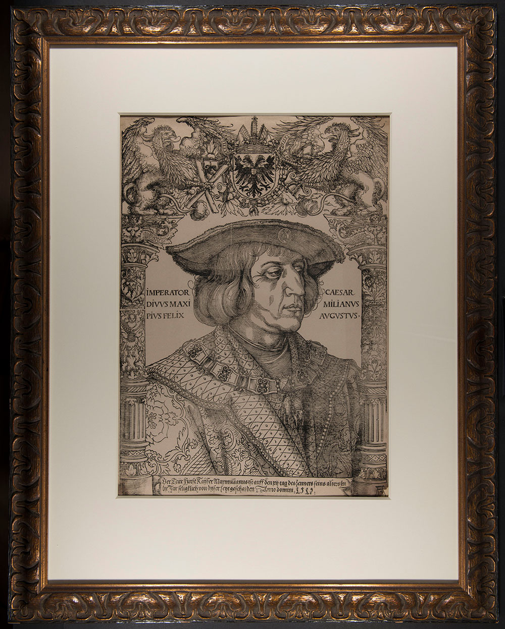 Albrecht Dürer (German, 1471-1528), Emperor Maximilian I (before conservation), 1518-1519, woodcut on paper, Lent in memory of Elaine Reis, L2.2021