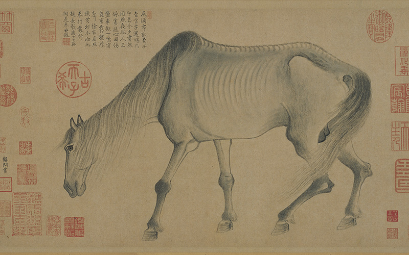 Gong Kai 龔開 (1222–1307), Noble Horse (Jungutu), Yuan dynasty (1279–1368), handscroll, ink on paper, Osaka City Museum of Fine Arts, Abe Collection