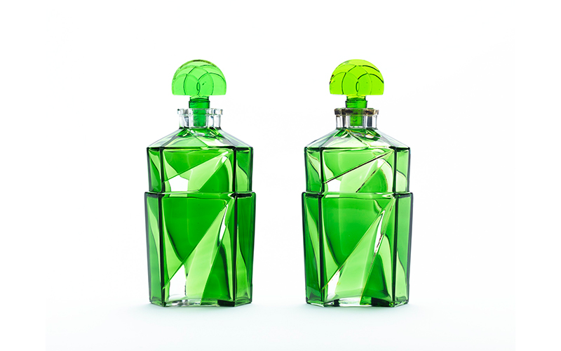 Perfume Bottles, France (Paris), circa 1925, Saks Fifth Avenue (American, est. 1867), retailer, glass, Gift of Mrs. Thomas J. Reis, 1973.774a-b, 1973.775a-b